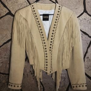 North American Frontier vintage suede fringe studded women's jacket